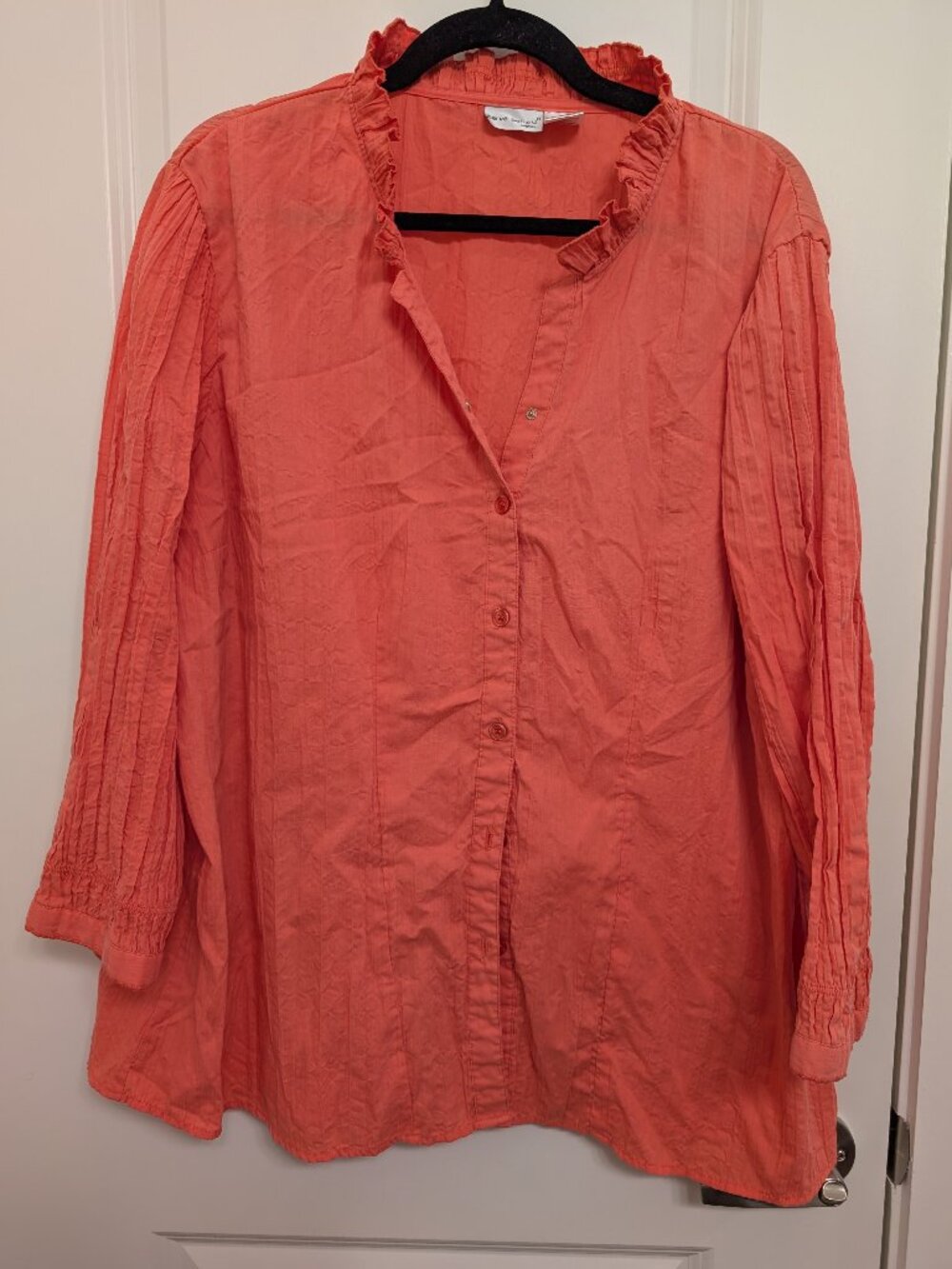 Harve Bernard Blouse Women's Size 3X Coral Button Up Long Sleeve
